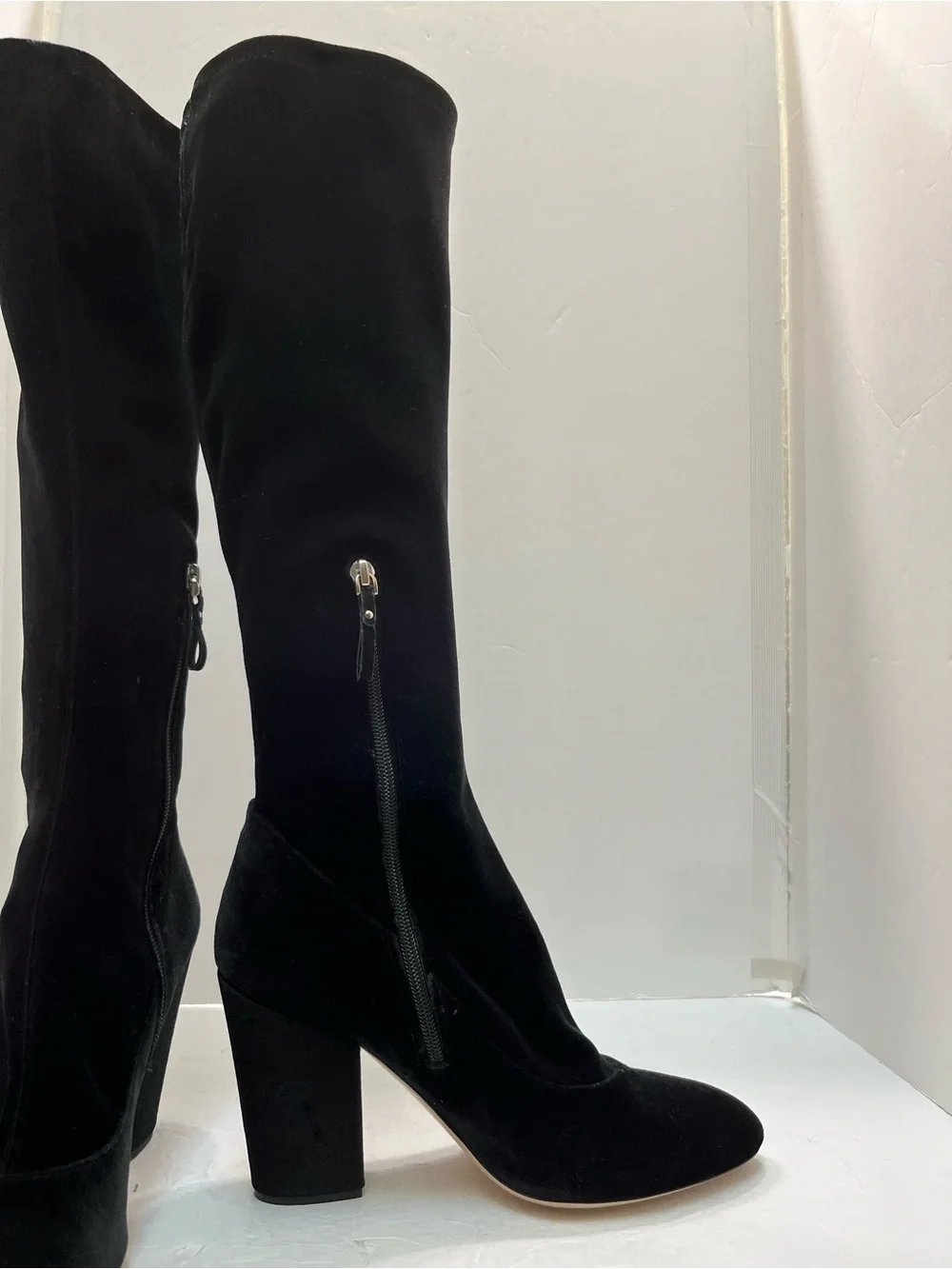 DEIMILLE Italy Black Velvet Knee High Boots Block Heel EU 40 US  9.5  NWOB